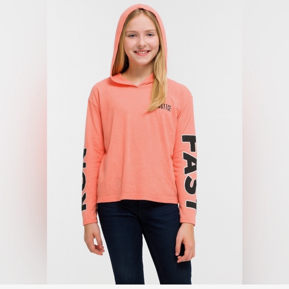 Justice Peach Hoodie with Graphic Sleeves